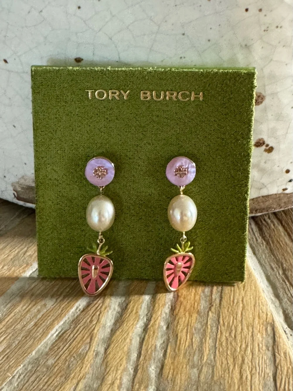 Tory Burch Pearl Fruit Statement Drop Earrings NWT Mother of Pearl Chic